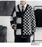 Aidase  Casual Cardigan Men Loose Checkerboard Plaid Fashion New Arrival Males Knitted Sweater Outwear Single Breasted V-neck Streetwear aidase-shop