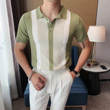 Aidase Vintage Patchwork Knit Slim Polo Shirts Men Fashion 2022 Summer Short Sleeve Polo Shirt Casual Lapel Button Tops Mens Streetwear aidase-shop
