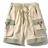 Aidase  Summer Cargo Shorts With Pockets Cotton Streetwear Casual Men's Shorts Ribbons Bermuda Short Pants Men