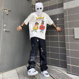 Aidase  Men's Fashion High Street Holes Jeans Trend American Casual Pants Loose White/black Straight Pants Hip-hop Style Trousers aidase-shop