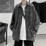 Japanese Fashion Spring Plaid Shirt Men Long Sleeve Handsome All-match Casual Loose Summer Oversized Vintage Harajuku Shirt aidase-shop