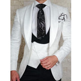 Aidase White Floral Wedding Tuxedo for Groom 3 Piece Slim Fit Double Breasted Waistcoat Jacket with Black Pants Male Fashion Costume aidase-shop