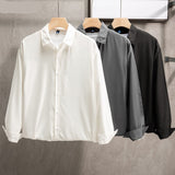 White Shirts Men Long Sleeve Button Tops Casual Loose Breathable Couple Solid Turn Down Collar Camisa De Homem Handsome Fashion aidase-shop