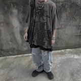 Aidase Summer half-sleeved tshirts tops dark high street gothic skull rose print loose short-sleeved T-shirt men and women streetwear aidase-shop