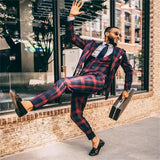 Aidase  Modern Design 3 Piece Men Suits Red And Blue British Plaid Casual Customized Fit Party Suits Handsome  Formal Coat+Pant+Vest aidase-shop