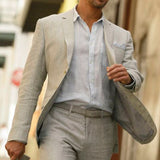 Aidase Gray Linen Summer Suits for Men New Male Fashion Clothes 2 piece Custom Wedding Tuxedo for Groom Set Blazer with Pants aidase-shop