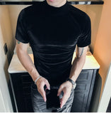 Autumn Winter T Shirt Men Fashion  Turtleneck Streetwear Mens T-Shirts Short Sleeve High Quality Velvet Tee Shirt Homme 3XL aidase-shop