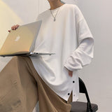 Aidase Plus Size 5XL-S Autumn Fashion Side Split Buttons Decor Long Sleeve Oversized T-Shirts Men Clothing Loose Casual Tee Shirt Homme aidase-shop