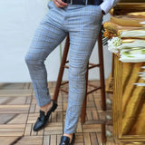 Casual Business Men's Mid Waist Zipper Long Trousers Classic Plaid Print Pencil Pants Men 2021 Autumn Spring Fashion Streetwear aidase-shop