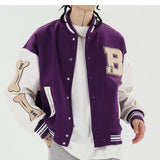 Aidase Mens Jackets Bone Letter Patchwork Harajuku Korea Style High Street Spring Autumn Baseball Coats Single-breasted Bomber Jacket aidase-shop
