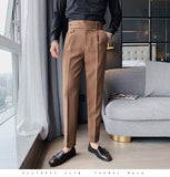 Aidase Fashion Trousers Man High Waist Khaki White Black Business Casual Suit Pants Belt Cuffs Korean Clothing Solid Vertical Bottom aidase-shop