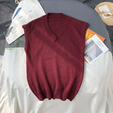 Sweater Vest Men Plus Size 2XL Spring Autumn Oversize Mens Vests Solid Simple All-match V-neck Couples Retro Khaki Soft Ulzzang aidase-shop