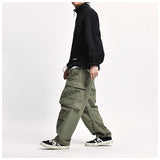 Style Multi Pocket Cargo Pants Men Loose Work Trousers Mens Streetwear Casual Pants aidase-shop