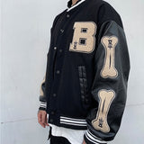 Aidase Mens Jackets Bone Letter Patchwork Harajuku Korea Style High Street Spring Autumn Baseball Coats Single-breasted Bomber Jacket aidase-shop