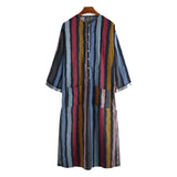 Aidase  Summer Islamic Arabian Kaftan Men's Muslim Long Sleeve Cotton Striped Suit Middle East Dubai Abaya Retro Men's Robe aidase-shop