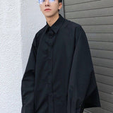 Chic Korean men shirt OVERSIZE loose simple solid long-sleeved shirt unisex casual all-match white black blouse cool streetwear aidase-shop