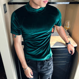Autumn Winter T Shirt Men Fashion  Turtleneck Streetwear Mens T-Shirts Short Sleeve High Quality Velvet Tee Shirt Homme 3XL aidase-shop