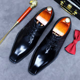 Spring Winter British Business Dress Shoes Men's Leather Woven Retro Oxford Shoes Trend Square Toe Lace-Up Formal Shoe aidase-shop