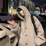 Aidase  Men With Hat Hoodies Single Breasted Loose Casual Plus Velvet Chic Fashion Harajuku Large Size S-3XL Warm All-match Basic Coats aidase-shop