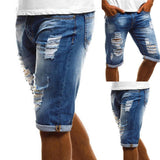 Men denim pants Vintage Summer Men Featuring ripped Jeans Turn Up Cuff Fifth Pants Denim Shorts Plus Size Summer jeans aidase-shop