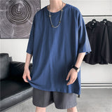 Summer Man T-shirts Short Sleeve Solid Color Casual Oversized T Shirt Men Harajuku Hip Hop Cotton Men's Clothing Tops Tee aidase-shop