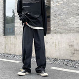 Men Jeans Solid Drawstring Denim Full Length Straight Loose Males All-match Trendy Punk Baggy Retro Leisure Chic Cowboy Trousers aidase-shop