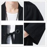 Spring Men's Linen Kimono Fashion Loose Long Cardigan Outerwear Vintage Coat Male Jackets With Belt Casual Overcoat JE026 aidase-shop