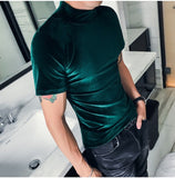 Autumn Winter T Shirt Men Fashion  Turtleneck Streetwear Mens T-Shirts Short Sleeve High Quality Velvet Tee Shirt Homme 3XL aidase-shop