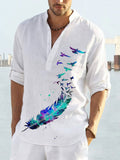 Bird Printed Long Sleeve Shirt Men Stand Collar Cardigan Button Shirt for Men Casual Vintage Hawaiian Men's Clothes  Spring aidase-shop
