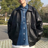 Aidase Vintage Hong Kong style jacket men's spring autumn unisex handsome retro motorcycle jacket leather PU techwear tactical coats aidase-shop