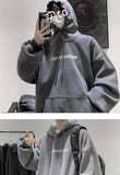 Aidase Men's hoodies men's winter plus velvet thickening Letter Print loose and versatile simple Sweatshirt men's Oversized hoodie top aidase-shop