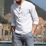 Aidase Men's Casual Shirt Cotton Solid Color Long Sleeve Blouse Chic Stand Collar Fashion Handsome Tops 2021 Streetwear Camisas aidase-shop