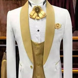 Aidase White Wedding Tuxedo for Groom with Gold Shawl Lapel 3 Piece Custom Slim Fit Men Suits Set Jacket Vest Pant Male Fashion Clothes aidase-shop