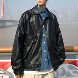 Aidase Vintage Hong Kong style jacket men's spring autumn unisex handsome retro motorcycle jacket leather PU techwear tactical coats aidase-shop