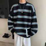 Aidase Striped Sweater Men Round Neck Winter Pullover Sweater Korean Fashion Harajuku Loose Wild Long Sleeve Sweater Oversize aidase-shop