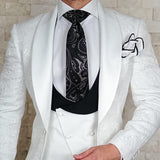 Aidase White Floral Wedding Tuxedo for Groom 3 Piece Slim Fit Double Breasted Waistcoat Jacket with Black Pants Male Fashion Costume aidase-shop