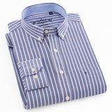 Men's Buttoned Down Full Sleeve Striped Checkered Oxford Shirt Single Patch Pocket Quality Casual Regular-fit Plaid Dress Shirts aidase-shop