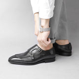 Autumn Winter New Genuine Leather Shoes Men First Layer Cowhide Business Dress Monk Shoes Square Toe Classic Men's Oxfords aidase-shop