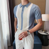 Aidase Vintage Patchwork Knit Slim Polo Shirts Men Fashion 2022 Summer Short Sleeve Polo Shirt Casual Lapel Button Tops Mens Streetwear aidase-shop