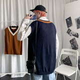 Men Sweater Vest V-neck Knitted Male Oversize 3XL Loose Casual Preppy Korean Fashion Style Ulzzang All-match Students Daily Date aidase-shop