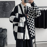 Aidase  Casual Cardigan Men Loose Checkerboard Plaid Fashion New Arrival Males Knitted Sweater Outwear Single Breasted V-neck Streetwear aidase-shop