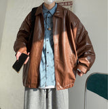 Aidase  Oversize Men's Leather Jacket Solid Color Korean Style Fashion Male Autumn Coat Streetwear Warm Men's Clothing aidase-shop