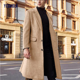 Aidase Autumn Winter Mens Coat Solid Long Sleeve Woolen Jackets Fleece Men Overcoat Streetwear Fashion Long Trench Outerwear aidase-shop