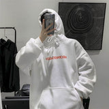 Aidase Men's hoodies men's winter plus velvet thickening Letter Print loose and versatile simple Sweatshirt men's Oversized hoodie top aidase-shop