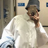 Chic Korean men shirt OVERSIZE loose simple solid long-sleeved shirt unisex casual all-match white black blouse cool streetwear aidase-shop