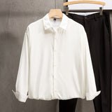 White Shirts Men Long Sleeve Button Tops Casual Loose Breathable Couple Solid Turn Down Collar Camisa De Homem Handsome Fashion aidase-shop