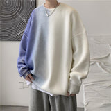 Aidase Autumn and Winter New Hong Kong Style Trend Gradient Printing Sweater Top Men's Loose Thick Pullover Round Neck Sweater Harajuku aidase-shop