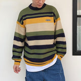 Aidase Winter Men Pullover Striped Patchwork Panelled Warm Sweaters Soft All-match Retro Harajuku Trendy Male Chic Streetwear Fall Tops aidase-shop