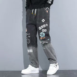 Aidase Men's jeans autumn letter printing baggy Hip hop jeans men cargo pants Streetwear Cartoon Graffiti Drawstring Denim trousers men aidase-shop