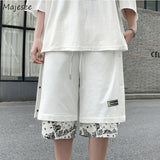 Aidase Men Casual Shorts Summer Knee-length Side Buttons Patchwork Fake 2 Pieces Harajuku High Street Wear Retro Jogger Baggy Oversize aidase-shop